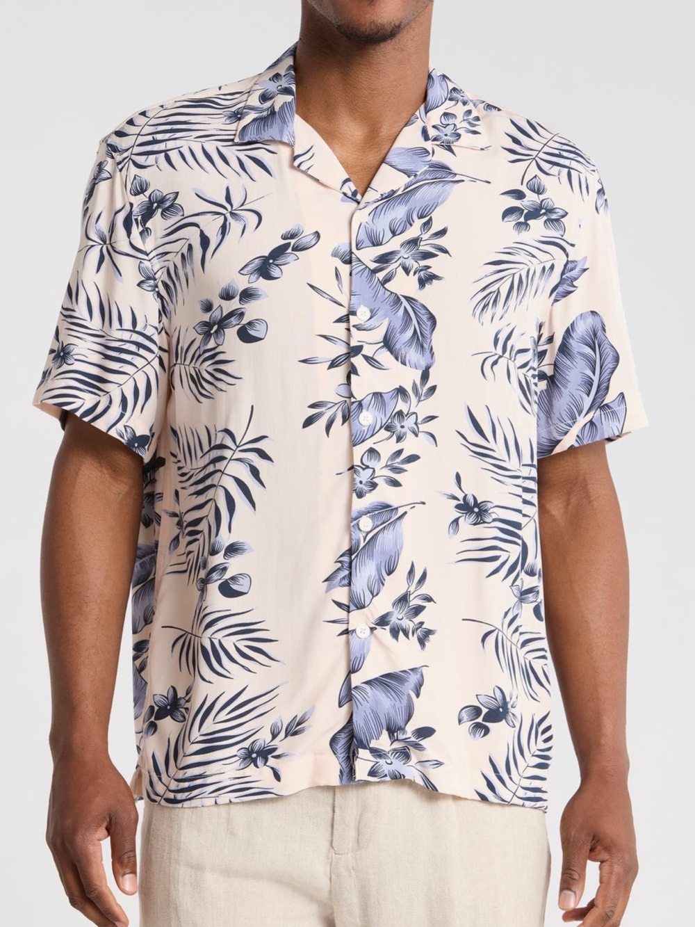 Denim & Flower Cream Short-Sleeve Shirt with Blue Floral Print